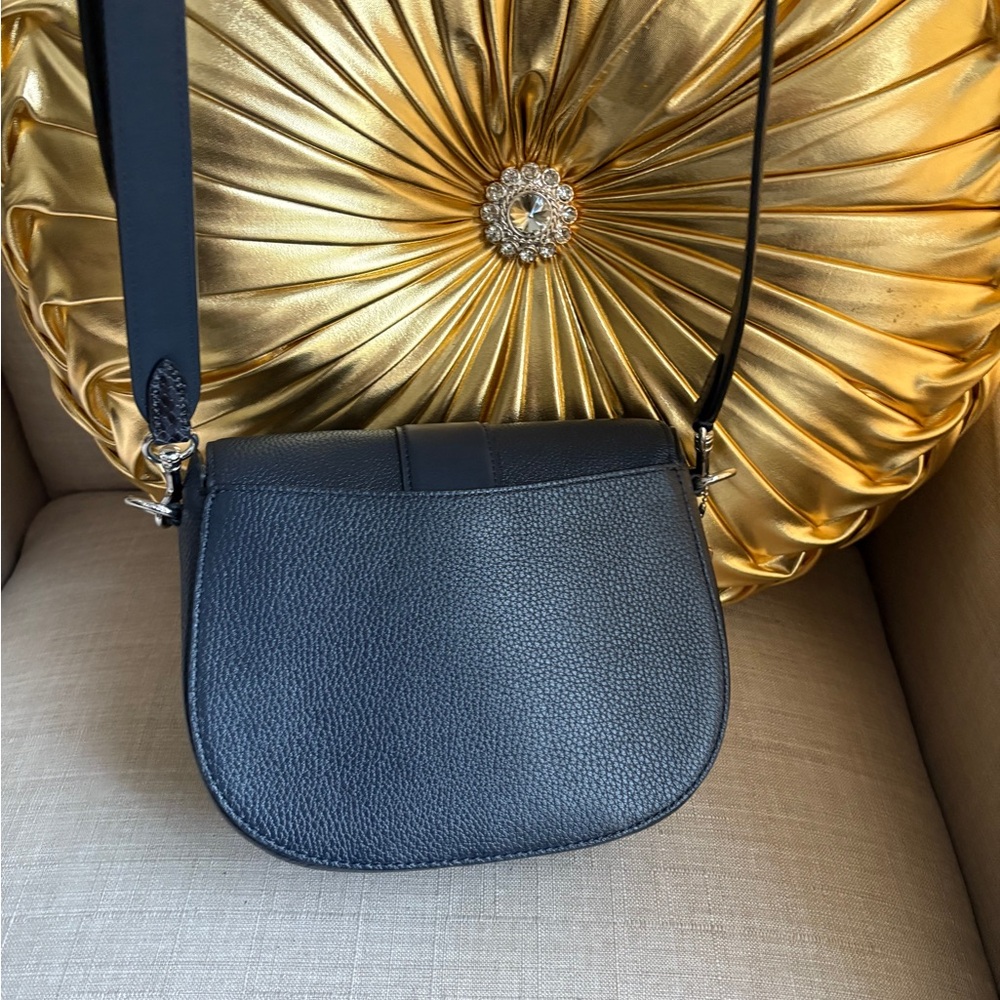 Coach Dark BLUE Saddle Crossbody Bag with Silver Horse-and-Carriage Emblem - Picture 5 of 6